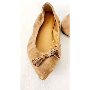 J.Crew Womens Sz 6.5  US Lottie Tassel Pointed Toe S Ballet Flat Tan Suede